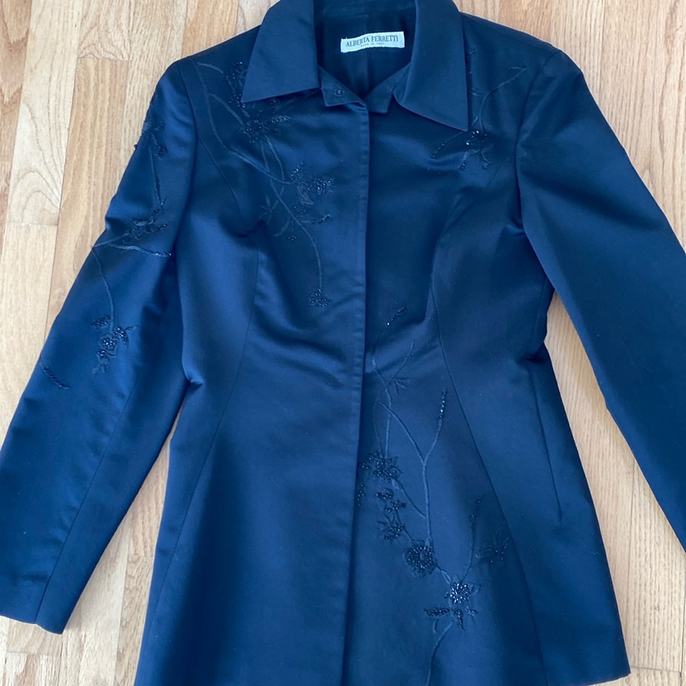 Black Alberta Ferretti silk beaded long sleeve jacket Sz. 8